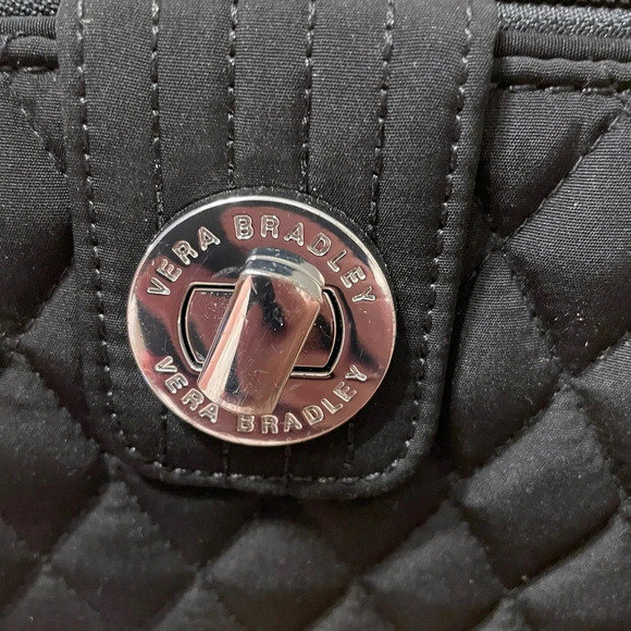 Vera Bradley Microfiber Quilted Black Turnlock Wallet Zip Cards Compartment - Picture 12 of 12